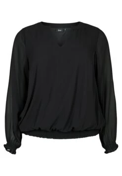 Zizzi Long Sleeve With Smock - Blouse - Black -Ulla Popken Winkel 01ce73a2a7384043ae4e141cb562e752