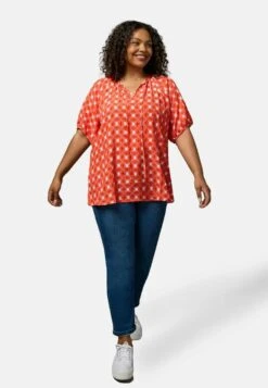 Geo Tie Front - Blouse - Red