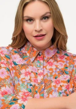 Ulla Popken Fleurs Ligne En A Manches 3/4 - Blousejurk - Jaune Orange -Ulla Popken Winkel 3a369433a351469dab74e99c29f9b04d