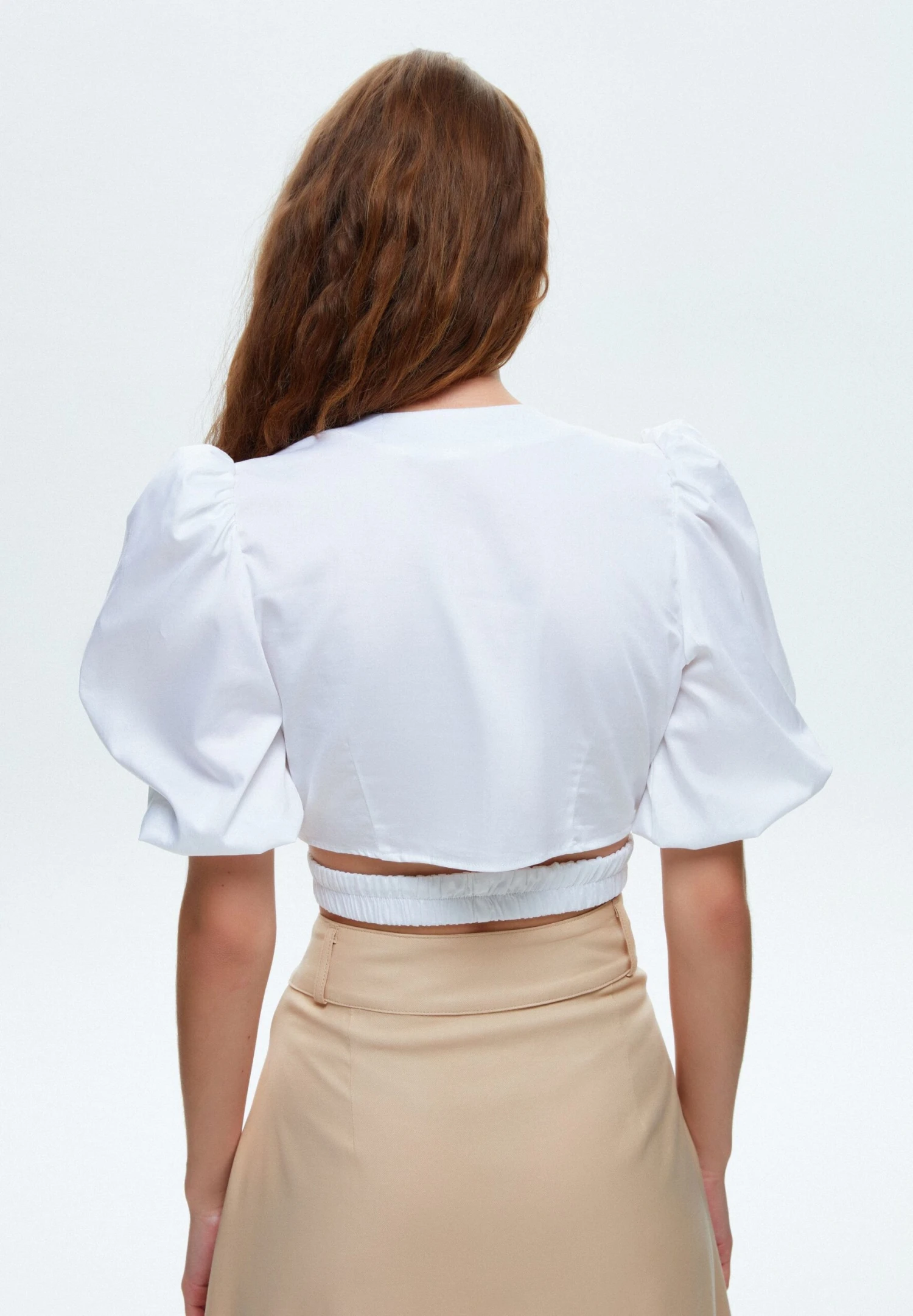Elastic Waist Crop - Blouse - White 3 Elastic Waist Crop - Blouse - White - Afbeelding 3