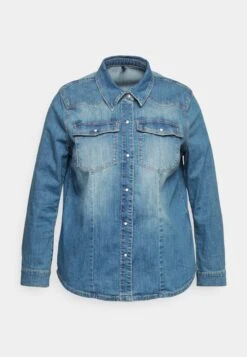 ONLY CARMAKOMA Carnanna Slim Stretch Shirt - Overhemdblouse - Medium Blue Denim -Ulla Popken Winkel 3f1a1b1aaeb145e9add392b2216425c2