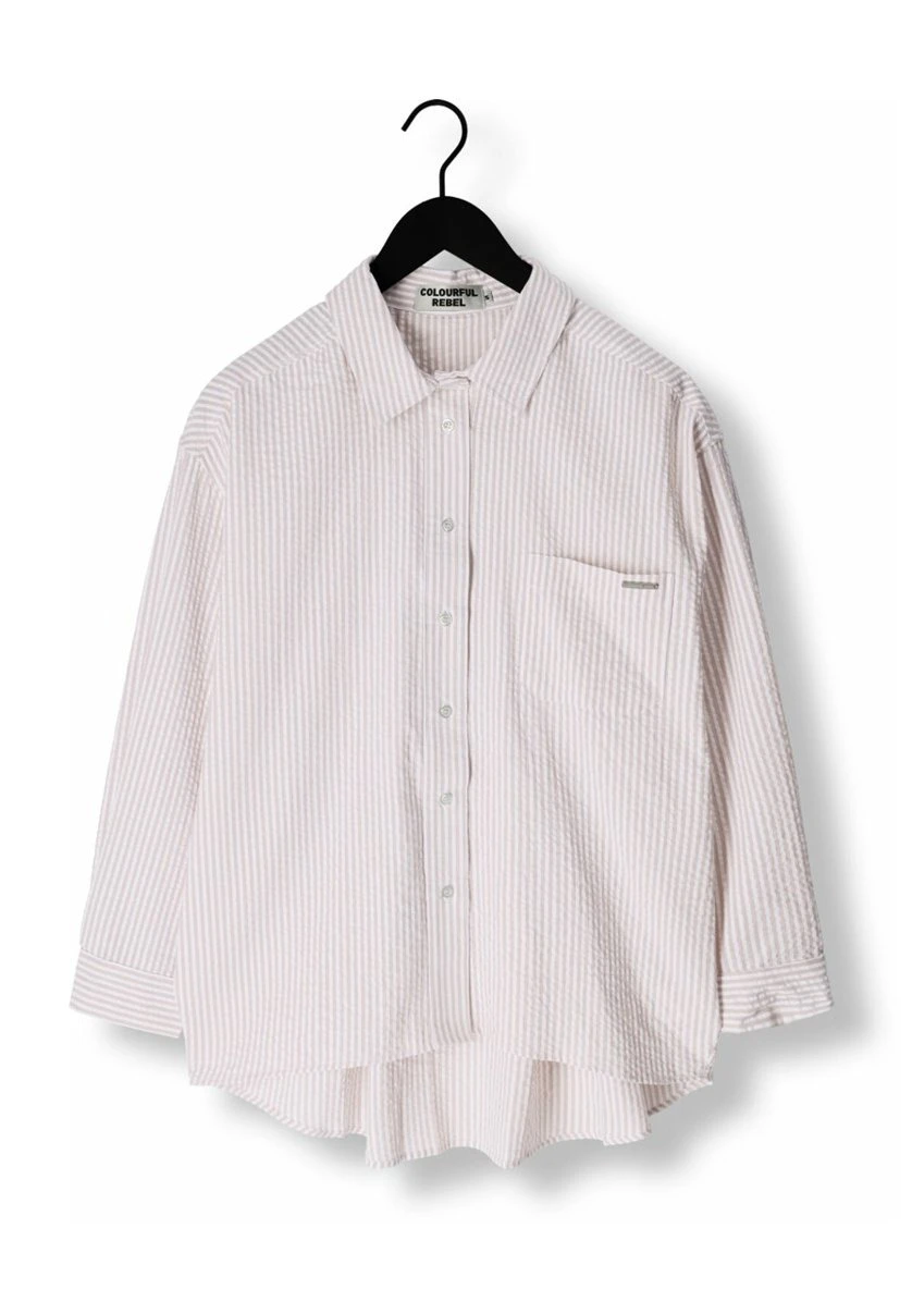 Colourful Rebel Vicky Striped Dropped Shoulder - Overhemdblouse - Zand 4 Colourful Rebel Vicky Striped Dropped Shoulder - Overhemdblouse - Zand - Afbeelding 4