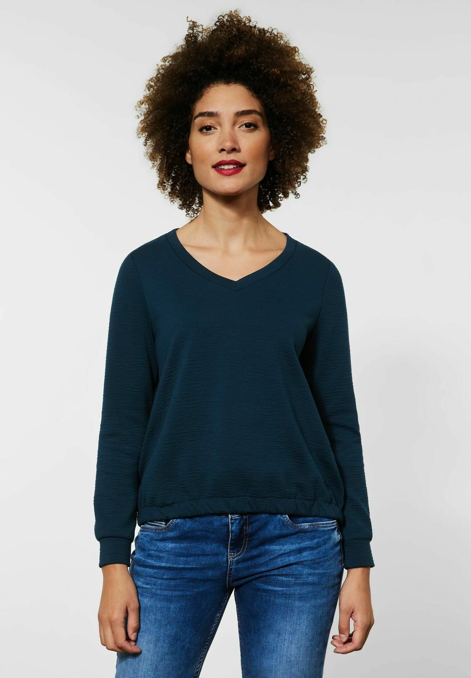 STREET ONE Mit V-Ausschnitt - Longsleeve - Blau 1 STREET ONE Mit V-Ausschnitt - Longsleeve - Blau
