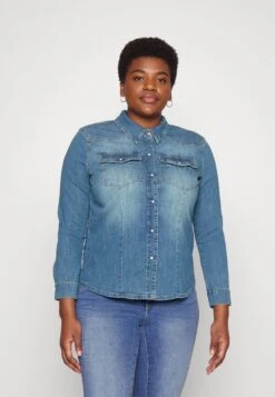 ONLY CARMAKOMA Carnanna Slim Stretch Shirt - Overhemdblouse - Medium Blue Denim