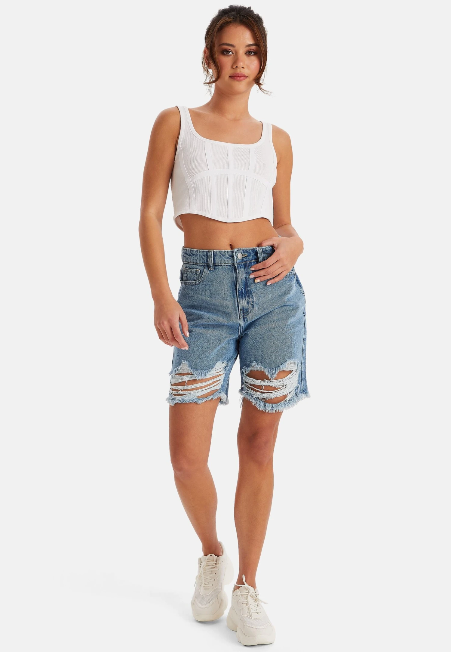 Chief Ripped- Jeansshort - Mid Blue 2 Chief Ripped- Jeansshort - Mid Blue - Afbeelding 2