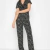 Leaf Print- Jumpsuit - Black