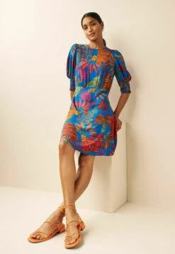 Next Short Sleeve Mini Petite - Jurk - Blue Floral -Ulla Popken Winkel 580cab534cf74e1aa8a845e2181eccd9