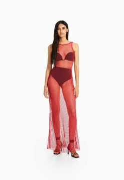 BERSHKA Long Strappy - Maxi-Jurk - Red