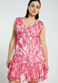 Kurzes Mit Grafischem Muster Und Schleifen An Den S - Jurk - Fushia