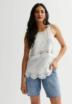 New Look Crochet Trim- Blouse - White