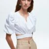 Elastic Waist Crop - Blouse - White