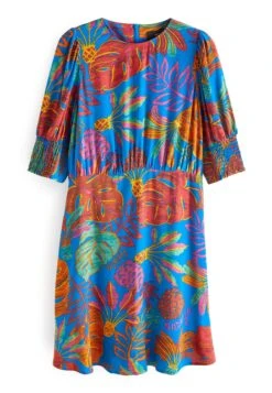 Next Short Sleeve Mini Petite - Jurk - Blue Floral -Ulla Popken Winkel 685fc613f1ee4b7abdb7402a118846cd