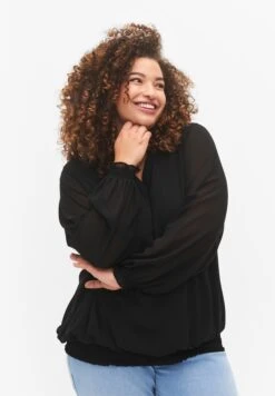 Zizzi Long Sleeve With Smock - Blouse - Black -Ulla Popken Winkel 688f7f1fe31b48b6aad625ed9d0d9750