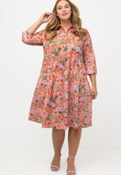 Ulla Popken Fleurs Ligne En A Manches 3/4 - Blousejurk - Jaune Orange -Ulla Popken Winkel 6e3a63d002c14a939c1ae9d71e208694