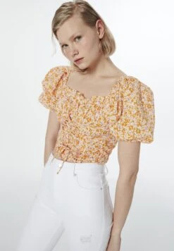 Twist Slim Cut Patterned Balloon Sleeve - Blouse - Orange -Ulla Popken Winkel 775d97653c4342b69e68b57dc9e076e6