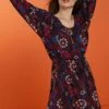 Next Long Sleeve Slinky - Jurk - Navy Purple Floral