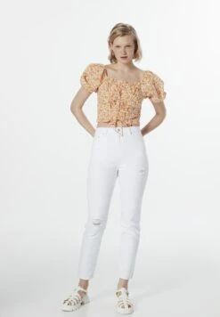 Twist Slim Cut Patterned Balloon Sleeve - Blouse - Orange -Ulla Popken Winkel 84be3525cb8847f8abb85026ef99f26f