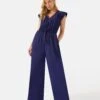Shirred Waist- Jumpsuit - Blue