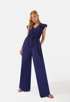 Shirred Waist- Jumpsuit - Blue