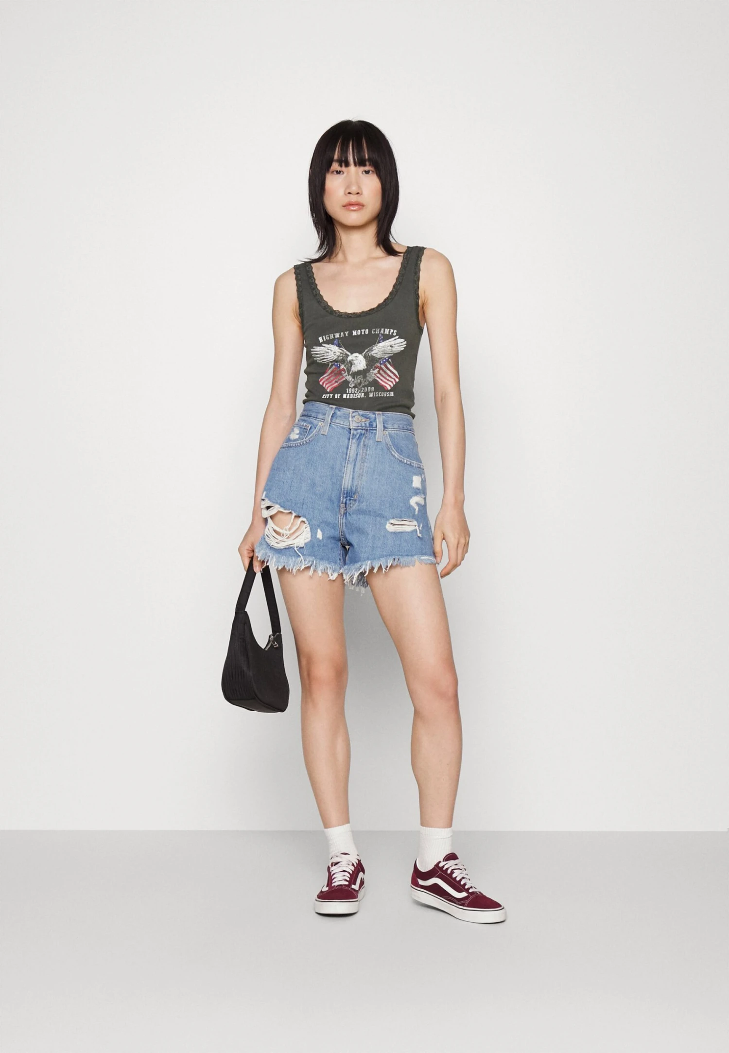 BDG Urban Outfitters Eagle Lace Trim Tank - Top - Charcoal 2 BDG Urban Outfitters Eagle Lace Trim Tank - Top - Charcoal - Afbeelding 2