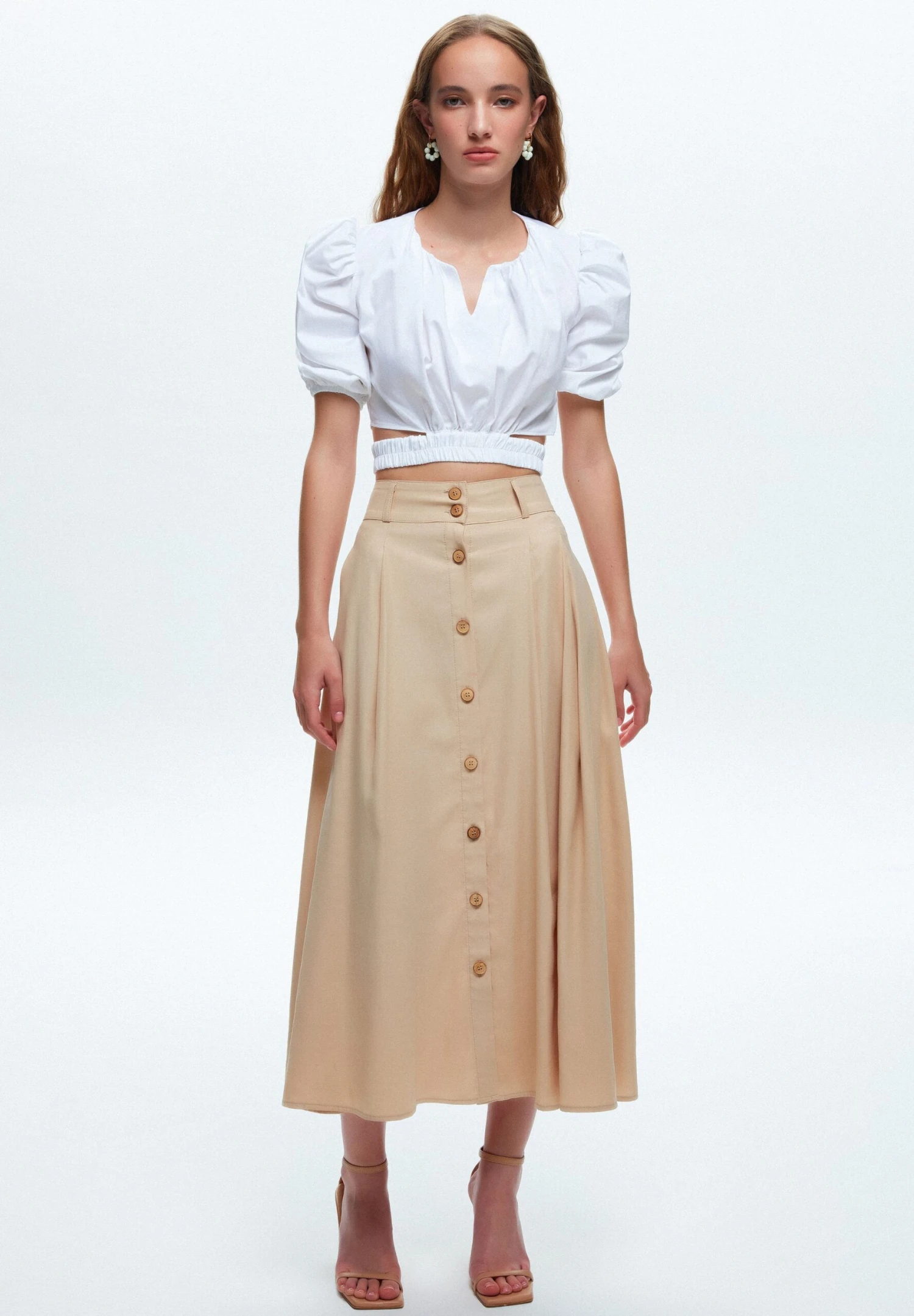 Elastic Waist Crop - Blouse - White 2 Elastic Waist Crop - Blouse - White - Afbeelding 2