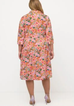 Ulla Popken Fleurs Ligne En A Manches 3/4 - Blousejurk - Jaune Orange -Ulla Popken Winkel 9ba2d81818cb4cb090668bc509826438