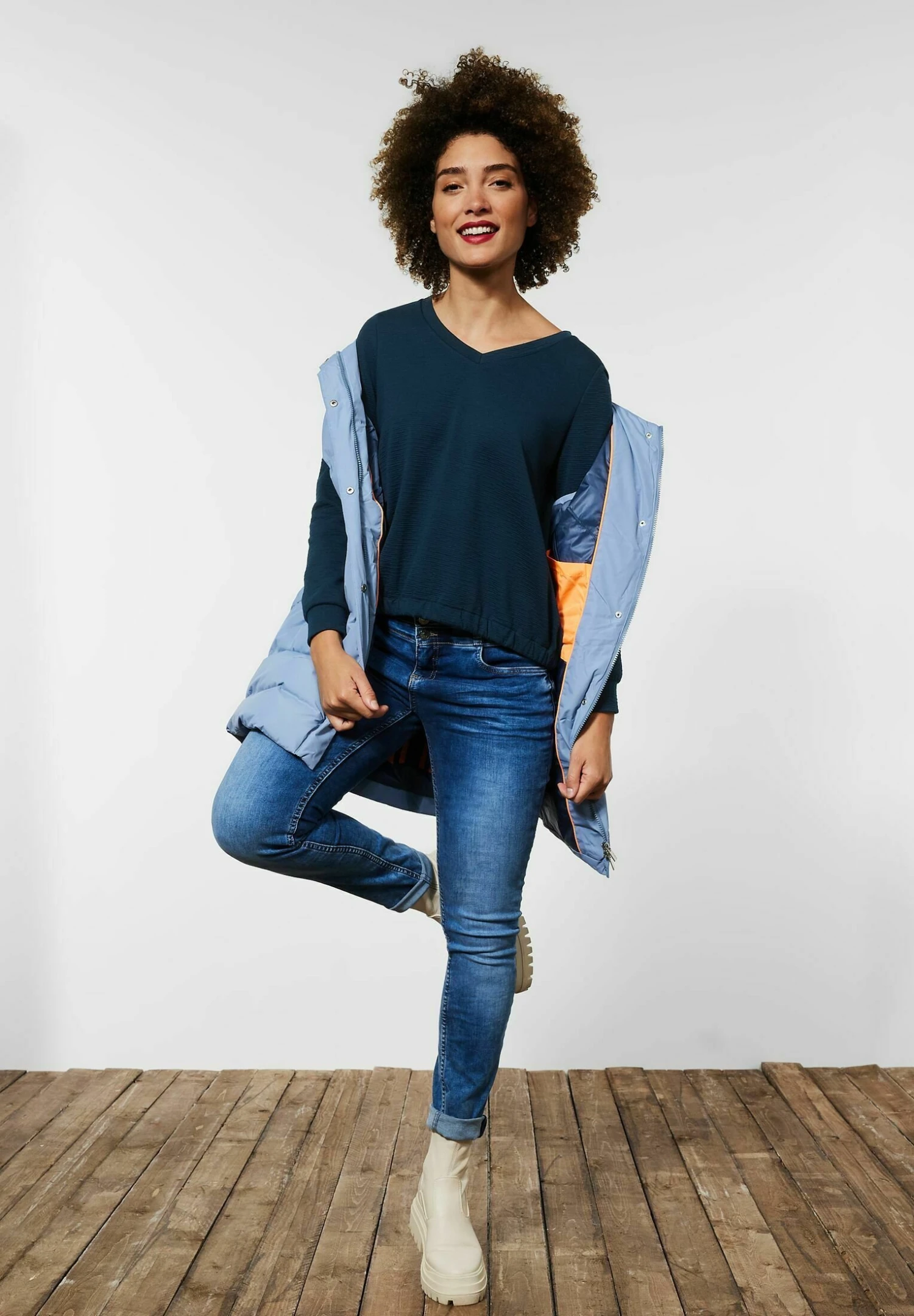 STREET ONE Mit V-Ausschnitt - Longsleeve - Blau 3 STREET ONE Mit V-Ausschnitt - Longsleeve - Blau - Afbeelding 3