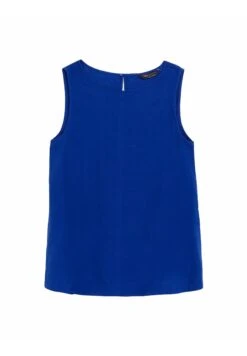 Marks & Spencer Linen Blend High Neck - Top - Electric Blue
