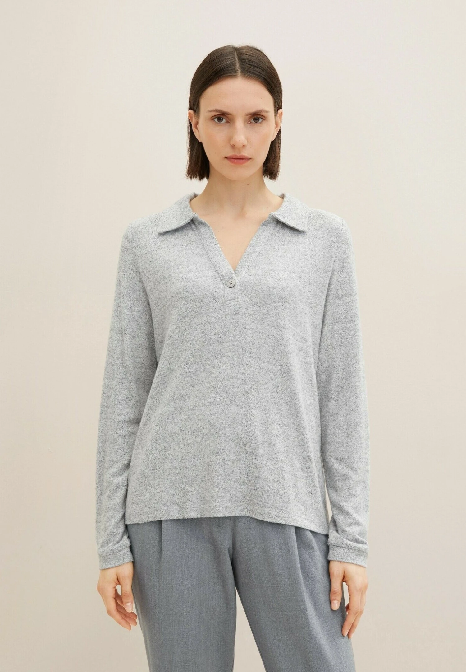 Tom Tailor Langarm Mit Polokragen - Poloshirt - Concrete Grey Melange 1 Tom Tailor Langarm Mit Polokragen - Poloshirt - Concrete Grey Melange