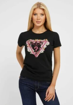 Guess Mit Logo Dreieck - T-Shirt Print - Schwarz