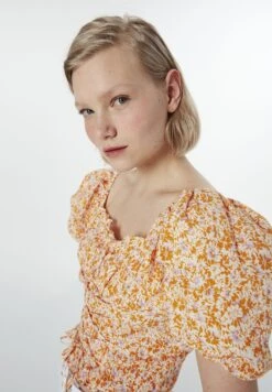 Twist Slim Cut Patterned Balloon Sleeve - Blouse - Orange -Ulla Popken Winkel bf15b8ba12194580a2771fe0c8d47d9f