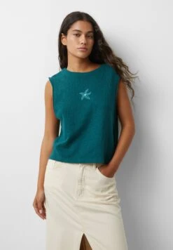 PULL & BEAR Sleeveless Rustic With Embroidery - Top - Green