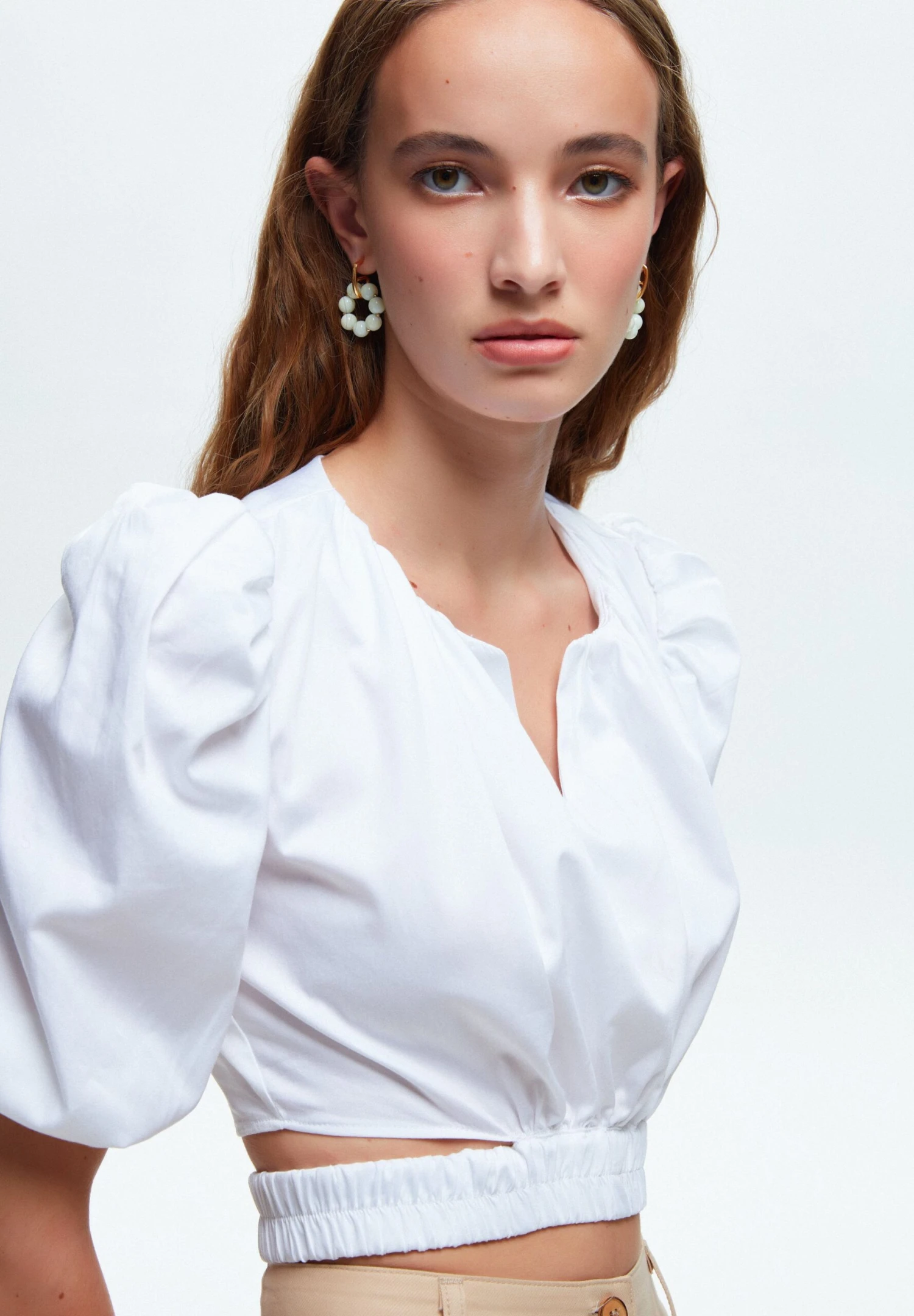 Elastic Waist Crop - Blouse - White 5 Elastic Waist Crop - Blouse - White - Afbeelding 5