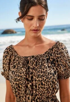 Next Puff Sleeve Bardot Play Standard - Jumpsuit - Brown Leopard Print -Ulla Popken Winkel d007bd7cee214716a4362af2062c748f