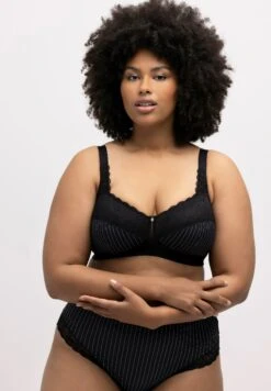 Ulla Popken Pinstripe Wirefree Relief- Push-Up Bh - Black