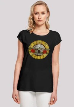 F4NT4STIC Guns 'N' Roses Band Vintage Classic Logo (Distressed) - T-Shirt Print - Black