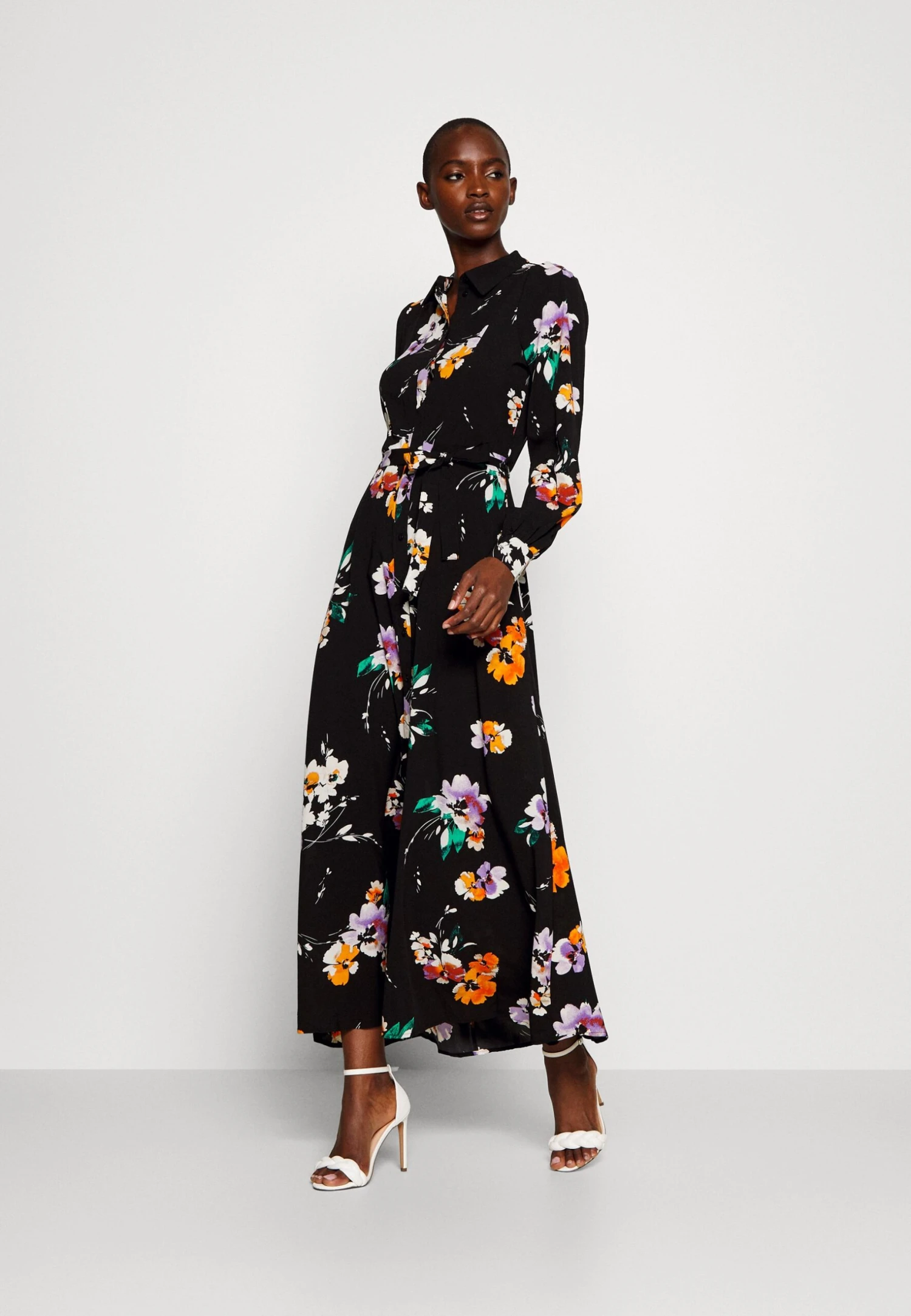 Vero Moda Tall Vmshilah Naja Long Shirt Dress - Blousejurk - Black/Penny 2 Vero Moda Tall Vmshilah Naja Long Shirt Dress - Blousejurk - Black/Penny - Afbeelding 2