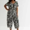 Curves Animal Print Crop- Jumpsuit - Black Pattern
